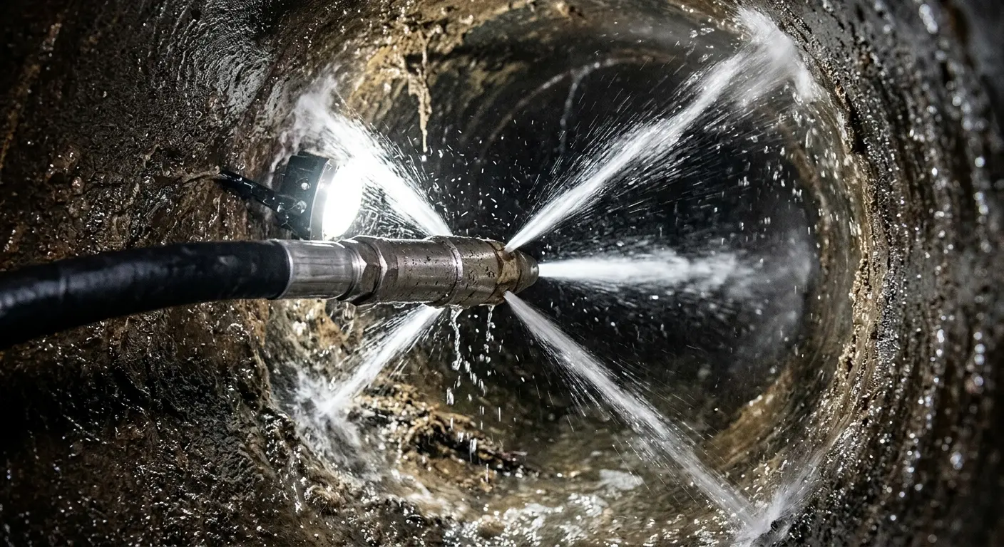 High-pressure hydro jetting nozzle cleaning sewer pipe for Storm Drain Cleaning in Ashland